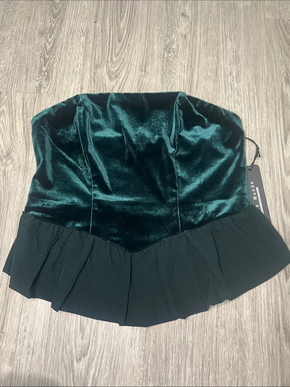 Haute Monde Dark Emerald Velvet Strapless Peplum Top